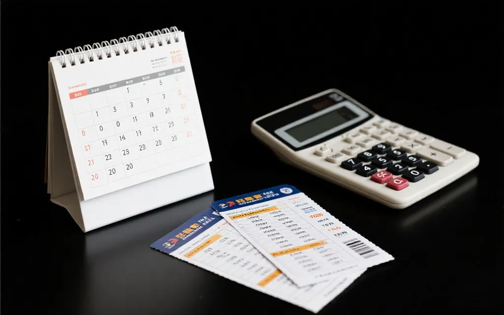 日历与计算器旁放着球票，象征退票时间节点与手续费测算